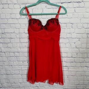 Inner Secrets Womens Defined Bust Sheer Sleeveless Top Red Black Sz L Whimsigoth